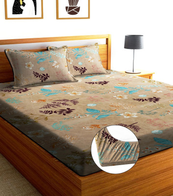 BLUEDOT Microfiber Double Fitted (Elastic) 160 TC Self Design Bedsheet(Pack of 1, Multicolor)