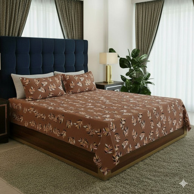 FeelsGood Cotton Blend Double Fitted (Elastic) 300 TC Printed Bedsheet(Pack of 1, Brown)