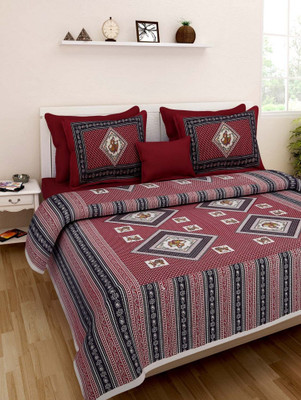 PALANG SHOBHA Cotton Double Flat 250 TC Jaipuri Prints Bedsheet(Pack of 1, Multicolor)