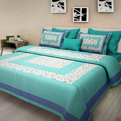 JAIPUR FASHION Cotton Double Flat 104 TC Geometric Bedsheet(Pack of 1, Sea Green)