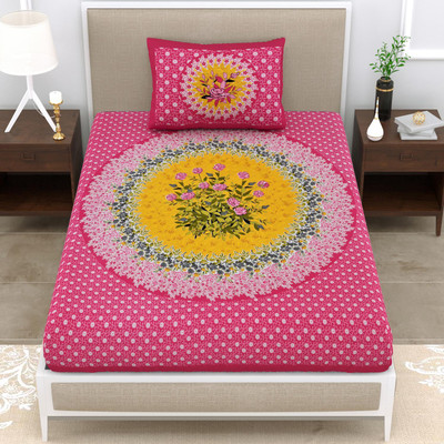 Rangun 120 TC Cotton Single Jaipuri Prints Flat Bedsheet(Pack of 1, Pink)