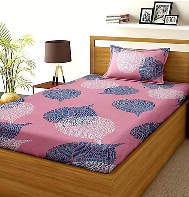 TDOT 220 TC Cotton Single Printed Flat Bedsheet(Pack of 1, Pink)