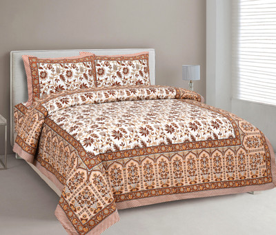 TRUE WORLD Cotton King Flat 144 TC Printed Bedsheet(Pack of 1, Brown)