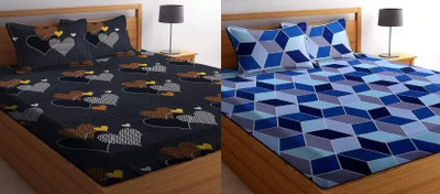 jim-Dandy 160 TC Polycotton Double 3D Printed Flat Bedsheet(Pack of 2, Black, Blue)