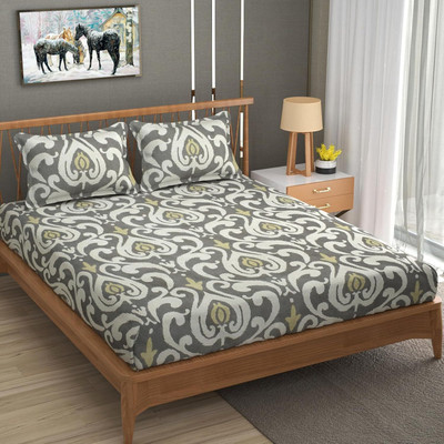 Blissful Creations Cotton Blend King Flat 180 TC Paisley Bedsheet(Pack of 1, Green)