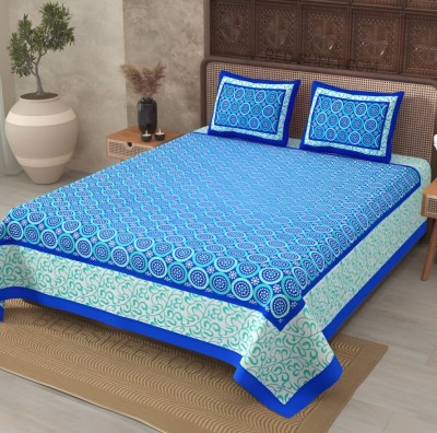 KOUNDAL 144 TC Cotton Double Jaipuri Prints Flat Bedsheet(Pack of 1, Blue)