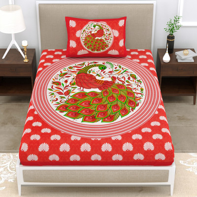 Mandakini 140 TC Cotton Single Jaipuri Prints Flat Bedsheet(Pack of 1, Red)