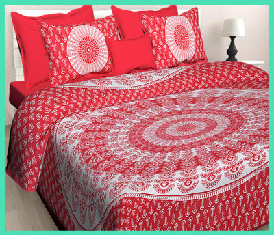 JAIPUR PRINTS Cotton Double Flat 144 TC Jaipuri Prints Bedsheet(Pack of 1, Red)
