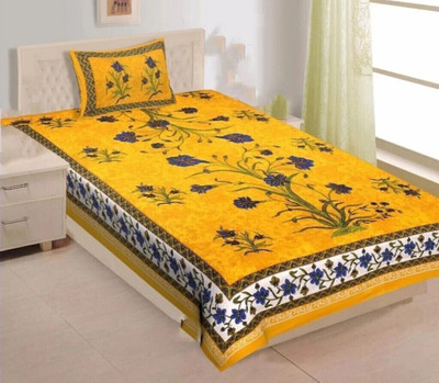 FABSOFT Cotton Single Flat 144 TC Jaipuri Prints Bedsheet(Pack of 1, Yellow)