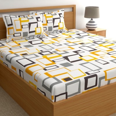 Home Ecstasy 140 TC Cotton Double Floral Flat Bedsheet(Pack of 1, Yellow & grey)