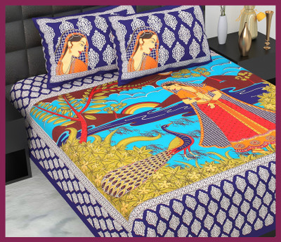 JAIPUR PRINTS Cotton Double Flat 210 TC Jaipuri Prints Bedsheet(Pack of 1, Black)