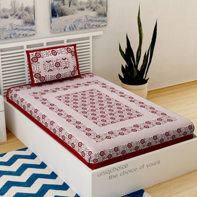 Unique Choice 220 TC Cotton Single Self Design Flat Bedsheet(Pack of 1, Red)