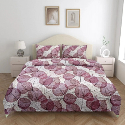 well decor Cotton Blend King Flat 200 TC Printed Bedsheet(Pack of 1, Pink, White)