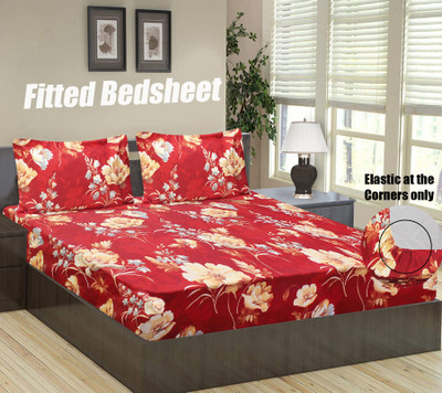 Flipkart SmartBuy 144 TC Microfiber Double Abstract Fitted (Elastic) Bedsheet(Pack of 1, Red)