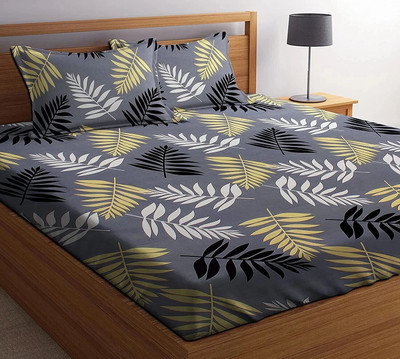 DBRUNO Microfiber King Flat 144 TC Floral Bedsheet(Pack of 1, Grey)