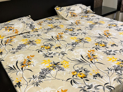 LUMORA NEST Cotton Queen Flat 300 TC Floral Bedsheet(Pack of 1, White)