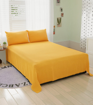 BROMWICK 250 TC Microfiber Double Checkered Flat Bedsheet(Pack of 1, Yellow)