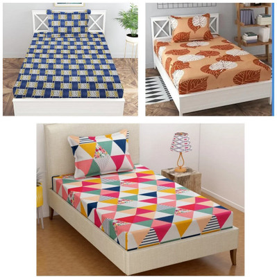 Aarav textile Microfiber, Polycotton, Cotton Blend Single Flat 140 TC 3D Printed Bedsheet(Pack of 3, Pink, Blue, Grey)