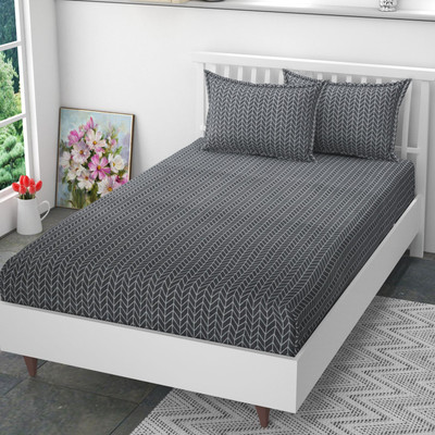 Mega Cart Home Polycotton Single Flat 200 TC Geometric Bedsheet(Pack of 1, Grey)