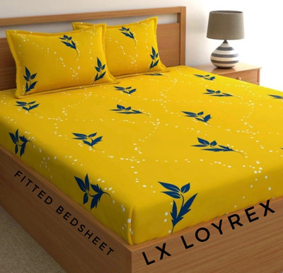 LX LOYREX Cotton King Fitted (Elastic) 250 TC Printed Bedsheet(Pack of 1, Multicolor8)