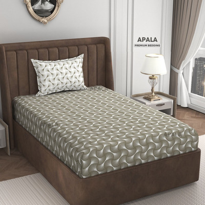 Apala 280 TC Microfiber Single Self Design Flat Bedsheet(Pack of 1, Beige(White Print))