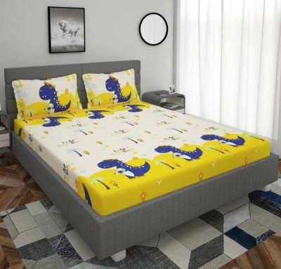 Ikaan decor 140 TC Microfiber Queen Cartoon Fitted (Elastic) Bedsheet(Pack of 1, Yellow, White, Blue)