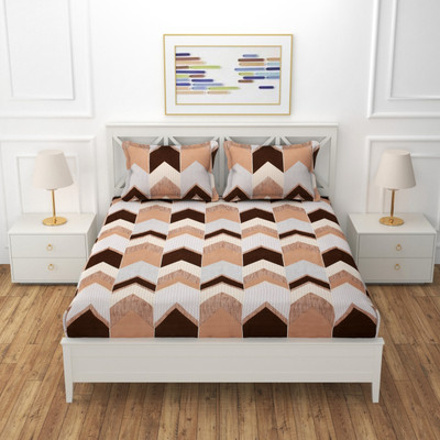OSONIC 250 TC Microfiber King Abstract Fitted (Elastic) Bedsheet(Pack of 1, Brown)