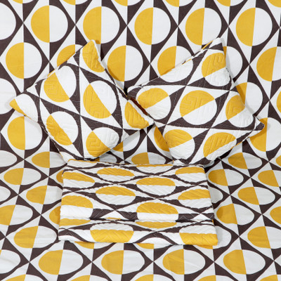 Moonroof Cotton Double Flat 300 TC Printed Bedsheet(Pack of 1, YELLOW CIRCLE(1 Flat Bedsheet + 2 Pillow Cover + 2 Cushion Covers with Filler))
