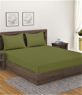 Home Sizzler 210 TC Microfiber Single Striped Flat Bedsheet(Pack of 1, Green)