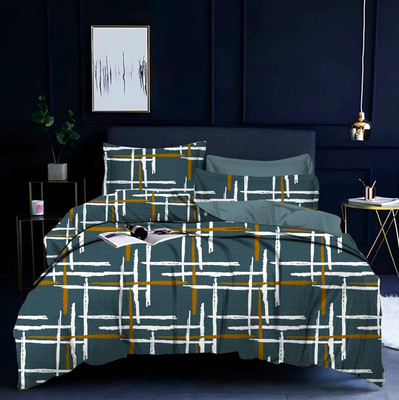 Quirky Home 140 TC Microfiber Double Printed Fitted (Elastic) Bedsheet(Pack of 1, Green)