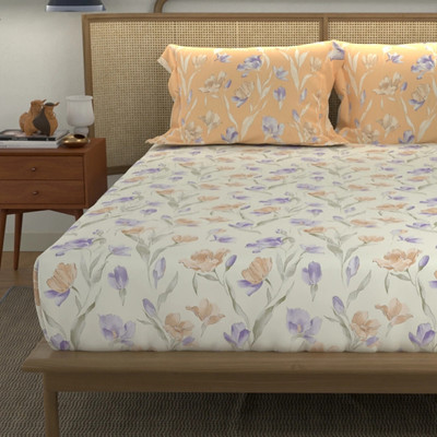 Urban Space Cotton Double Flat 144 TC Printed Bedsheet(Pack of 1, Autumn Peach)