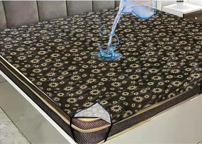 Kanushi Industries 120 TC PVC Double Printed Fitted (Elastic) Bedsheet(Pack of 1, Brown)