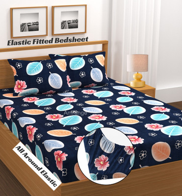 Amrange 190 TC Microfiber King 3D Printed Fitted (Elastic) Bedsheet(Pack of 1, Multicolor)