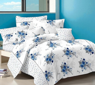 Ibra Polycotton Double Flat 210 TC Printed Bedsheet(Pack of 1, White)