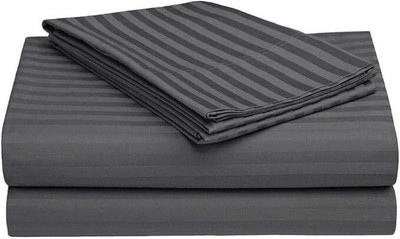 ikaan décor Cotton Double Flat 230 TC Striped Bedsheet(Pack of 1, Grey)