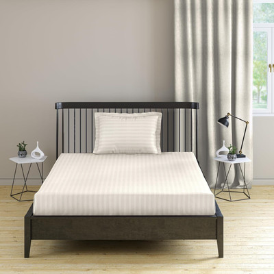 roman 300 TC Cotton Single Striped Flat Bedsheet(Pack of 1, White)