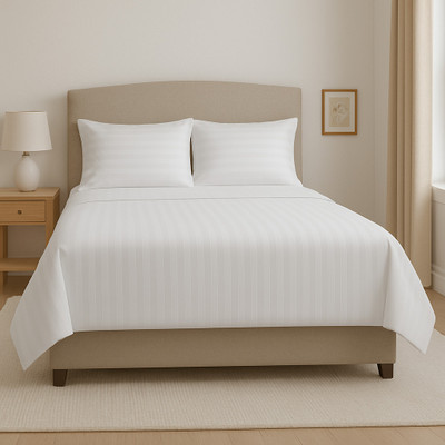 RRC 144 TC Microfiber Double Striped Flat Bedsheet(Pack of 1, White)