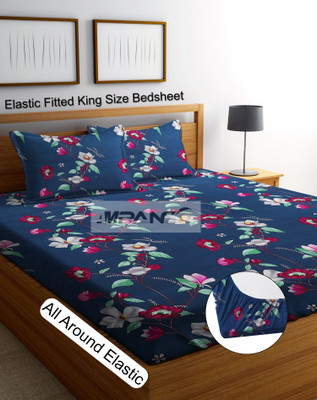 Amrange 190 TC Cotton King 3D Printed Fitted (Elastic) Bedsheet(Pack of 1, Multicolor)