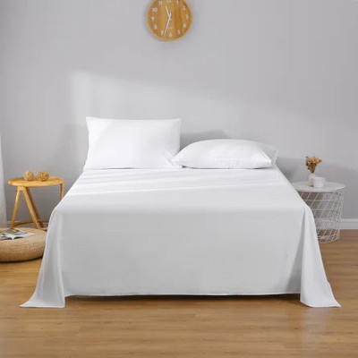 DUSTYMILLER 400 TC Microfiber Double Solid Flat Bedsheet(Pack of 1, White)