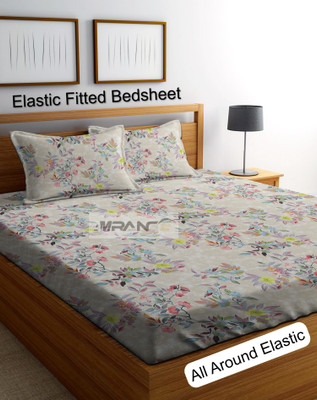 Amrange 210 TC Cotton King 3D Printed Fitted (Elastic) Bedsheet(Pack of 1, Multicolor)