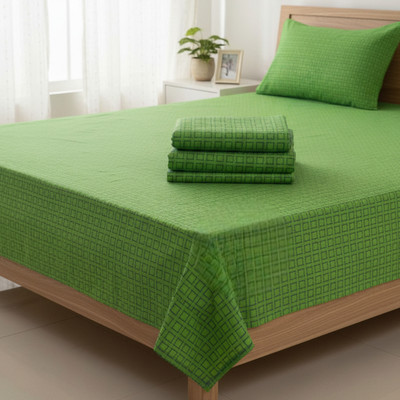 rajnihandlooms Cotton Double Flat 210 TC Checkered Bedsheet(Pack of 1, Green)