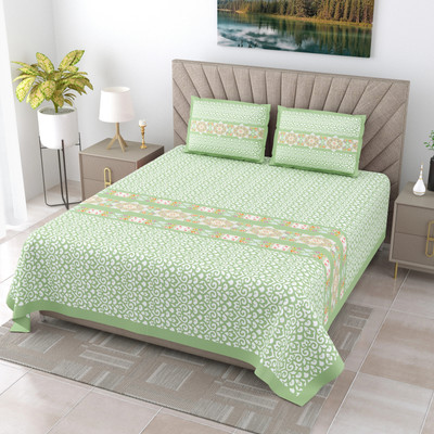 JAIPUR FABRIC Cotton Super King Flat 240 TC Printed Bedsheet(Pack of 1, Light Green)