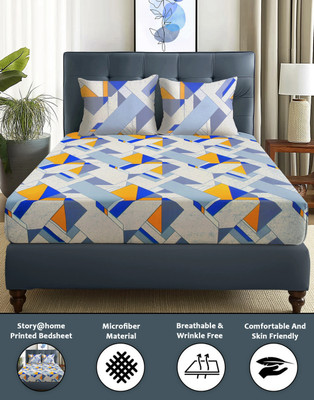 Story@home Microfiber Double Flat 180 TC Printed Bedsheet(Pack of 1, Yellow)