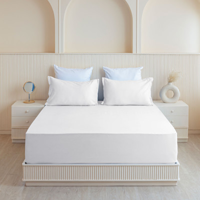 HOMEMONDE 210 TC Cotton Single Solid Fitted (Elastic) Bedsheet(Pack of 1, White)
