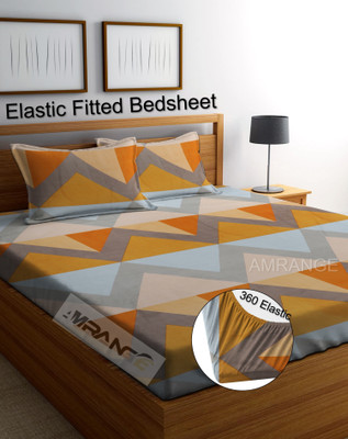 Amrange 210 TC Microfiber King 3D Printed Fitted (Elastic) Bedsheet(Pack of 1, Multicolor)