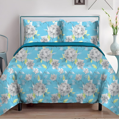 Blossoms Cotton Queen Flat 144 TC Floral Bedsheet(Pack of 1, Yellow)