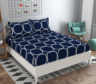 Mahakalidecor Microfiber Double Flat 180 TC Geometric Bedsheet(Pack of 1, Blue)