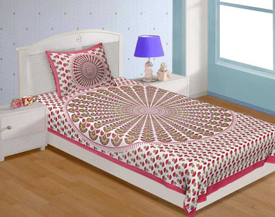 LAPNOR 144 TC Cotton Single Printed Flat Bedsheet(Pack of 1, Pink)