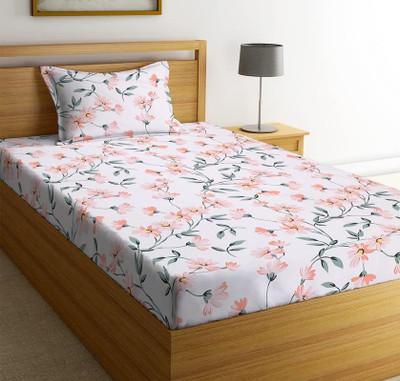 VERNAMO Microfiber Single Flat 210 TC Floral Bedsheet(Pack of 1, Cream)