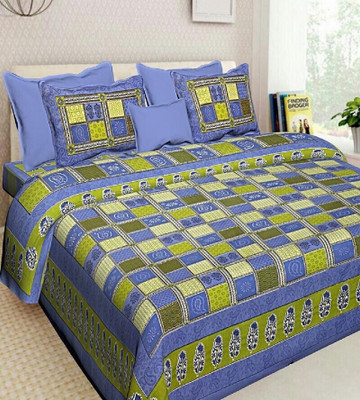 RAJDEVI JAIPUR PRINTS 451 TC Cotton Double, King Printed Flat Bedsheet(Pack of 1, Green)